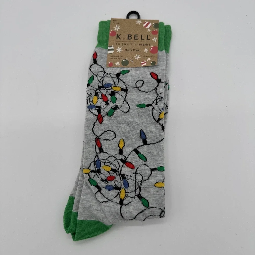 NEW Men's Christmas Lights Crew Socks Shoes Size‎ 6.5-12